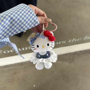 kitty貓掛件小玩偶包包掛飾可愛牛仔kt貓毛絨公仔迷你裝 飾鑰匙扣
