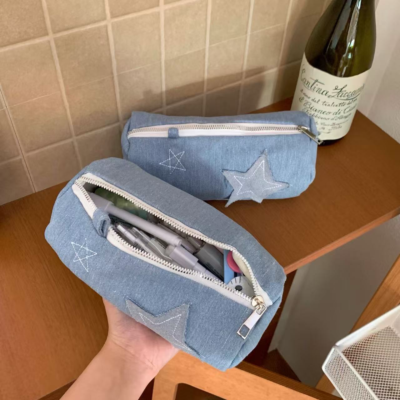 星星笔袋女生2025新款韩版牛仔帆布大容量初中小学生文具袋女孩款