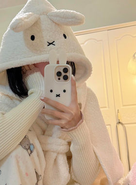 白色兔子毛毯披肩斗篷带帽子秋冬季加厚学午睡毯可爱追剧披风毯子