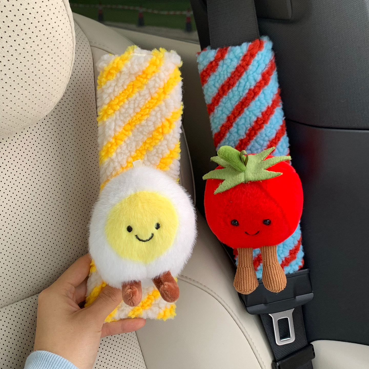 番茄安全带护肩套可爱创意汽车装饰用品一对高级感毛绒护套防勒脖,汽车用品/电子/清洗/改装,手刹套/档把套/套饰套装,淘宝优惠券,粉丝福利购,淘宝优惠卷