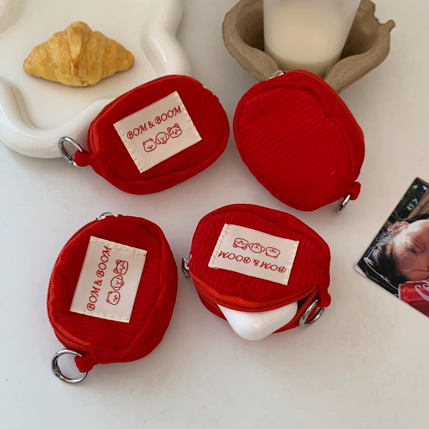 复古灯芯绒零钱包女随身便携小包包可挂口红杂物收纳包迷你化妆包