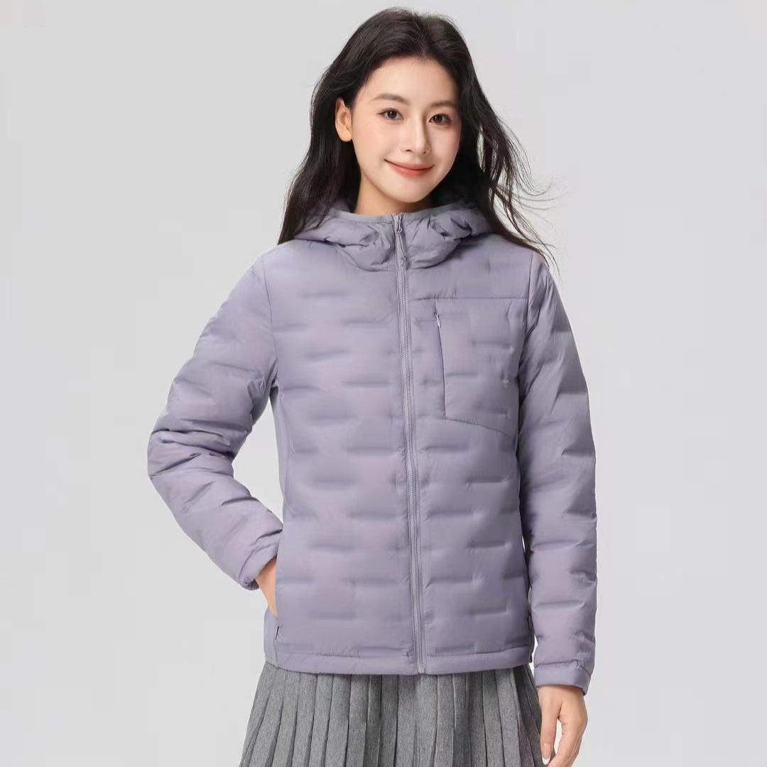 跨境秋冬90白鸭绒轻薄羽绒服女短款连帽压胶韩版修身休闲外套常规