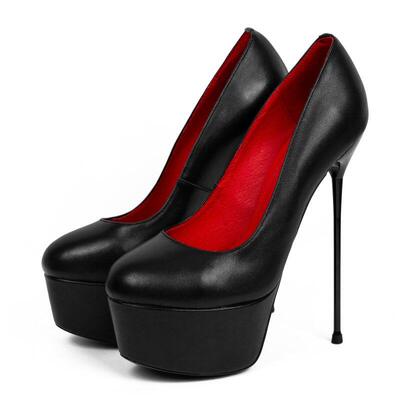时装高跟鞋圆头钢跟独特单鞋女时尚 pumps shoe浅口单鞋橡胶纯色