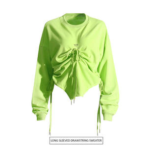 新款 2025潮流女装上衣抽褶系带长袖纯色休闲百搭套头卫衣女秋