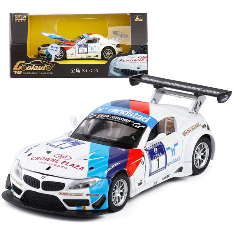 新款 1/32寳马Z4 GT3合金汽车模型拉花条纹跑车声光盒装