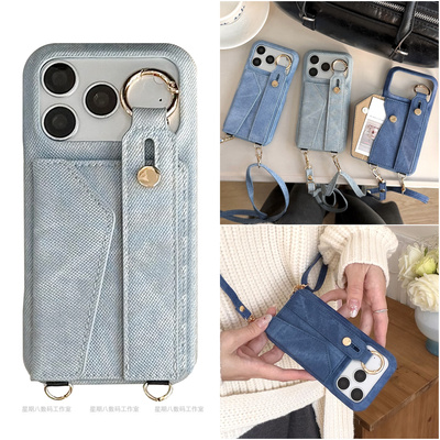 牛仔腕带零钱插卡包一体斜挎适用谷歌pixel10proxl手机壳pixel9pro保护套Googlepixel8a皮质7可放卡9挂绳装卡