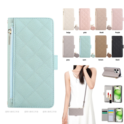 菱格拉链翻盖零钱插卡包斜挎皮质适用谷歌pixel9proxl手机壳8a保护套挂绳Googlepixel7pro镜子6a可放卡套一体