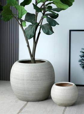 特大号陶瓷花盆摆件客厅庭院创意个性大圆球商场景观花瓶简约北欧