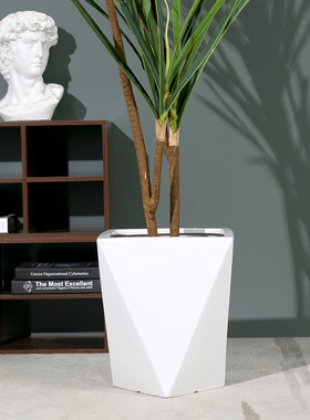 设计感特大号陶瓷花盆四方形网红ins白色家用客厅兰花盆简约菱形