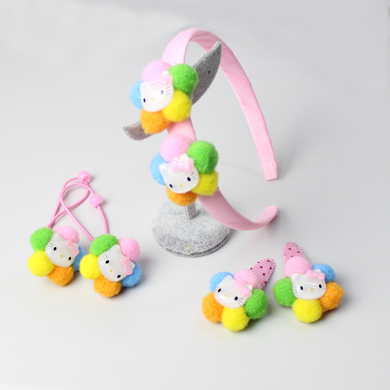 女童头饰品公主儿童KT绒球发饰套装学生宝宝韩版发夹发箍发绳