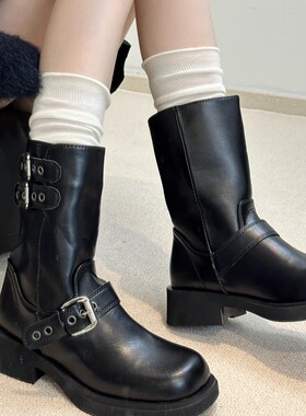 2024年秋袜子女小腿袜卷边纯色堆堆配小皮鞋灰色长筒靴袜安可拉红