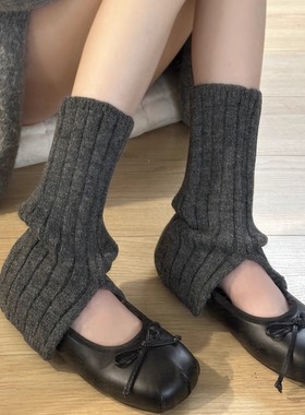 30cm奶白色羊毛袜套搭配雪地靴女秋冬季加绒jk针织腿套y2k堆堆袜