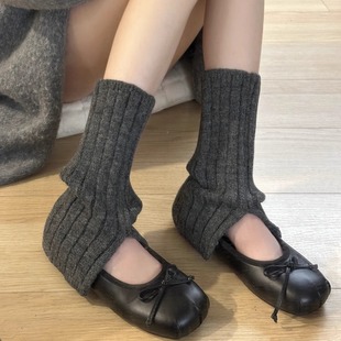 30cm奶白色羊毛袜套搭配雪地靴女秋冬季 加绒jk针织腿套y2k堆堆袜