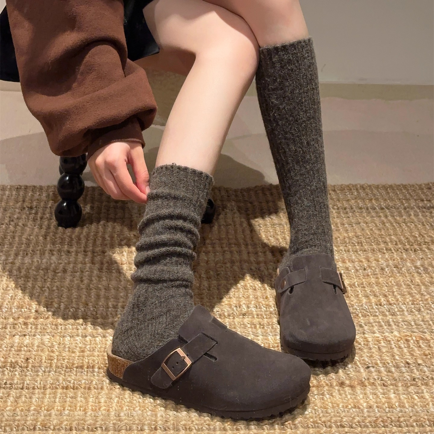 慵懒感美拉德色系小腿堆堆袜