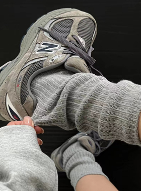 高级灰色袜子女中筒袜小腿网眼堆堆袜配勃肯鞋拖鞋纯色长袜棉高筒