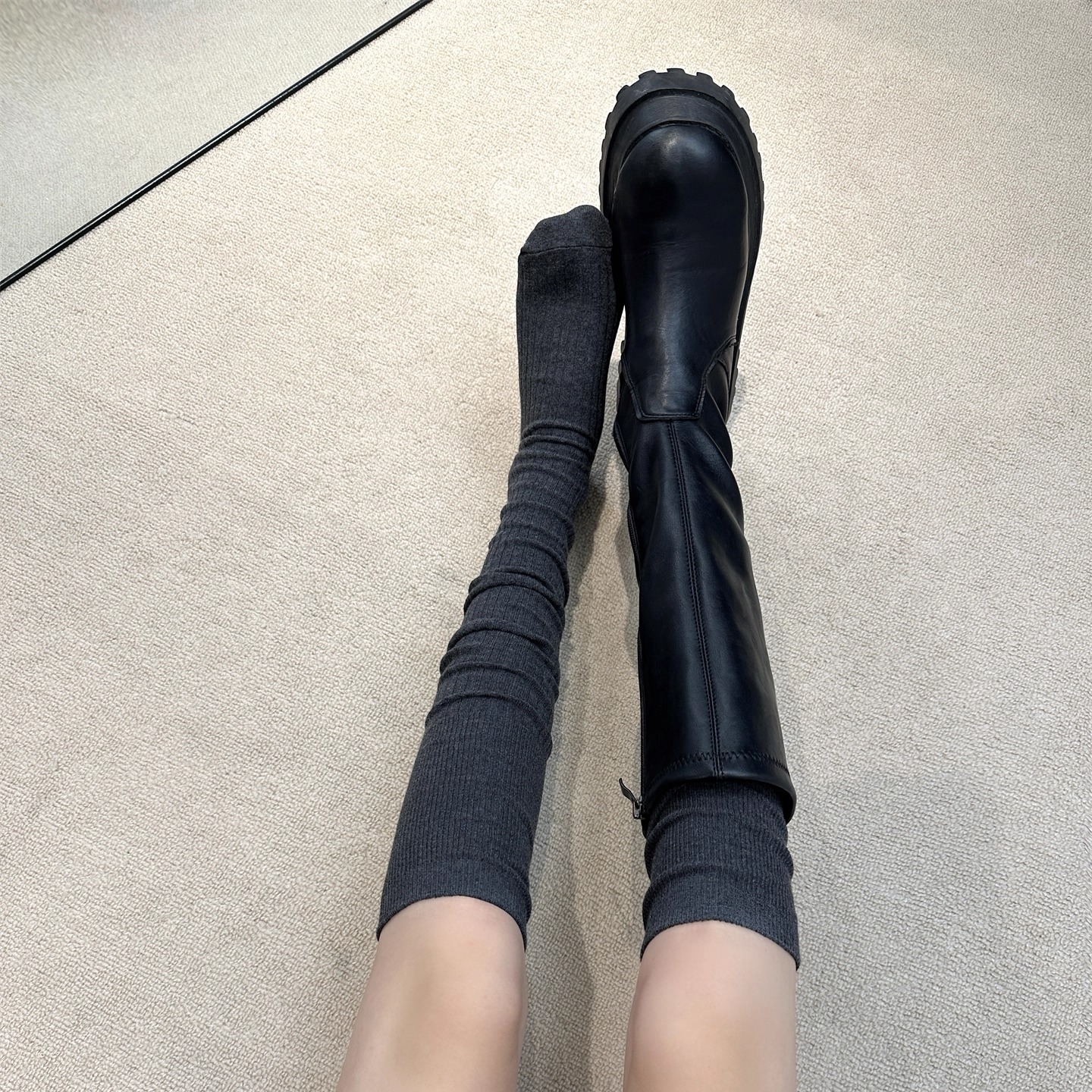 miu风配长靴袜小腿袜百搭显瘦