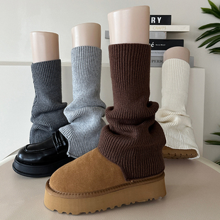 腿套女秋冬抽条格雷系灰色y2k辣妹风冬季配瑜伽裤堆堆袜套美拉德