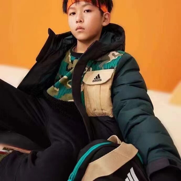 ADIDAS男女童连帽加绒保暖羽绒服