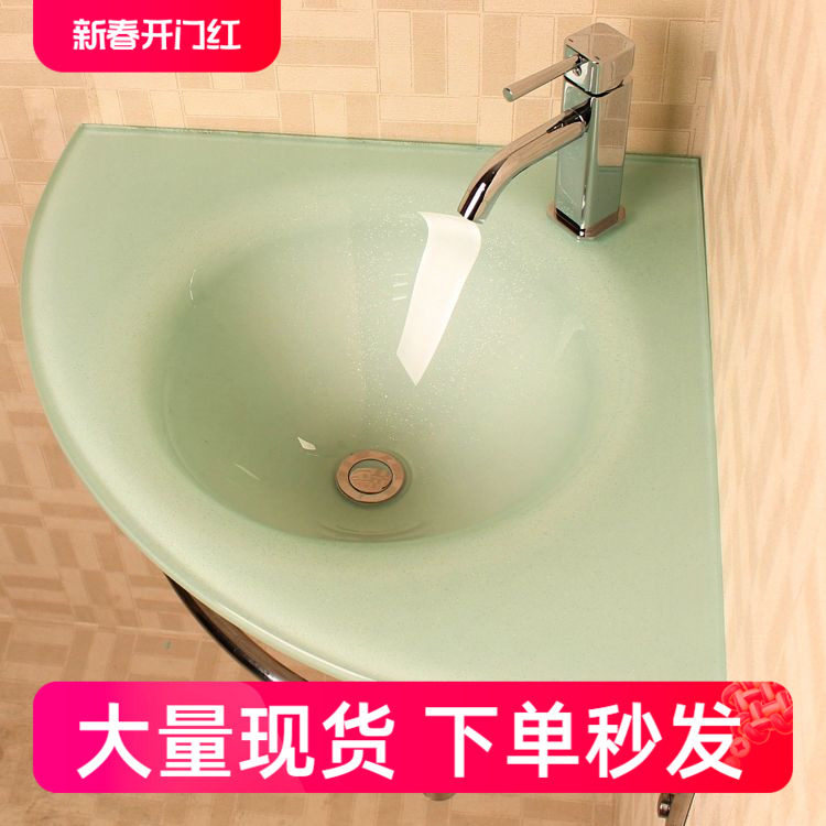 钢化玻璃洗手盆三角盆转角盘挂墙挂墙式洗脸盆