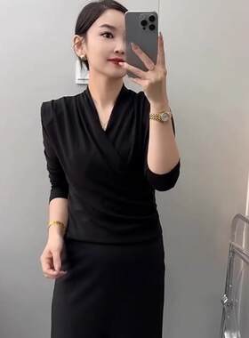 欧版交叉V领内搭打底衫