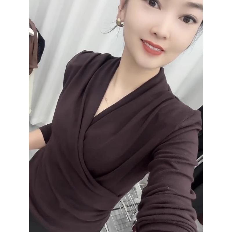 欧洲站交叉设计感内搭打底衫