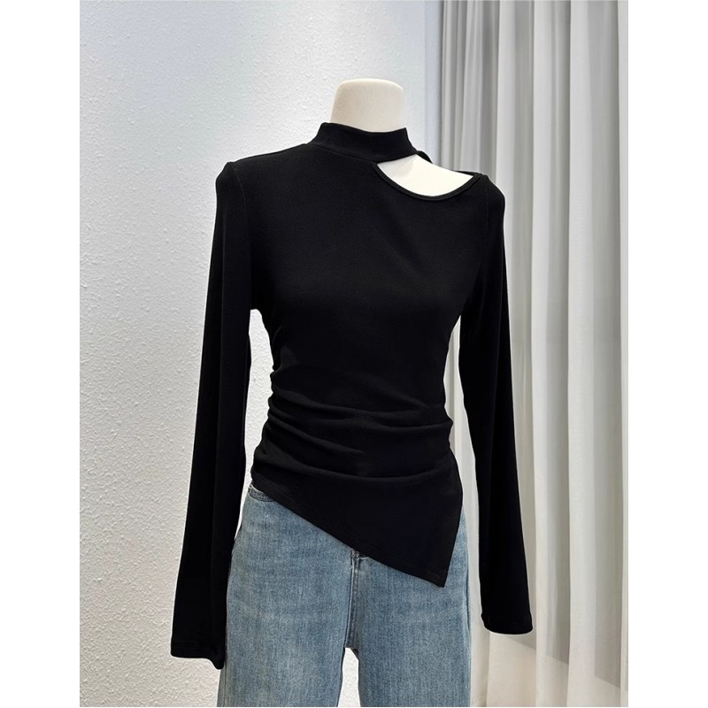 欧版半高领大码内搭打底衫女秋冬长袖t恤露肩心机别致高级感上衣,女装/女士精品,大码内搭,淘宝优惠券,粉丝福利购,淘宝优惠卷