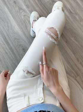 白色牛仔裤女秋季九分裤