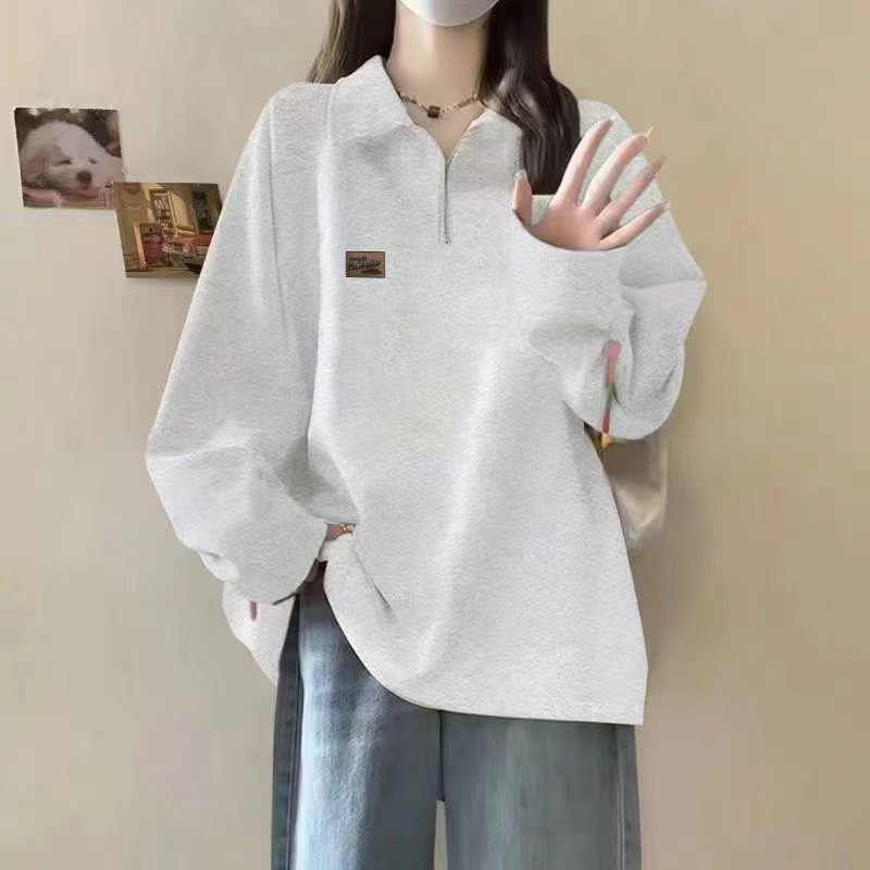 小个子百搭半拉链加绒卫衣女款