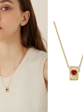 高级感爱心项链锁骨链方块金色