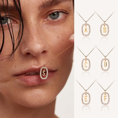 纯银字母彩金项链纯银