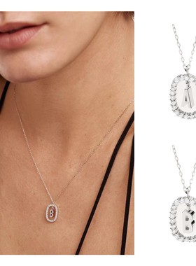 西班牙PD小众宝石字母项链轻奢纯银18K彩金项链情人节送女友礼物