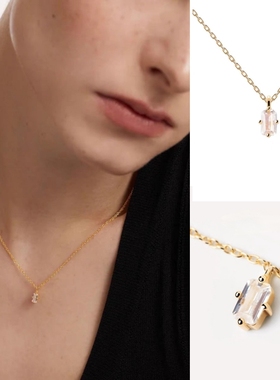 925纯银18k镀金项链女PD冰块方钻锁骨链新款闺蜜礼物潮简约时尚