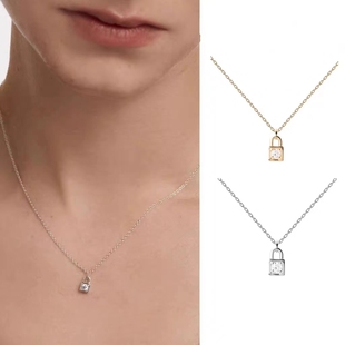 925银镀18k金锁头钥匙项链纯银锁骨毛衣项链情侣轻奢小众ins百搭