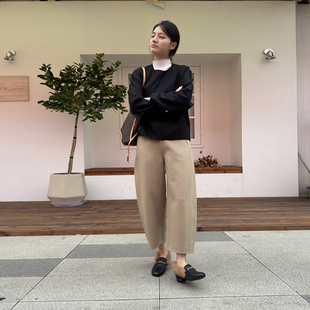 双面手工羊绒羊毛裤子女秋冬外穿保暖毛呢九分休闲裤显瘦灯笼裤