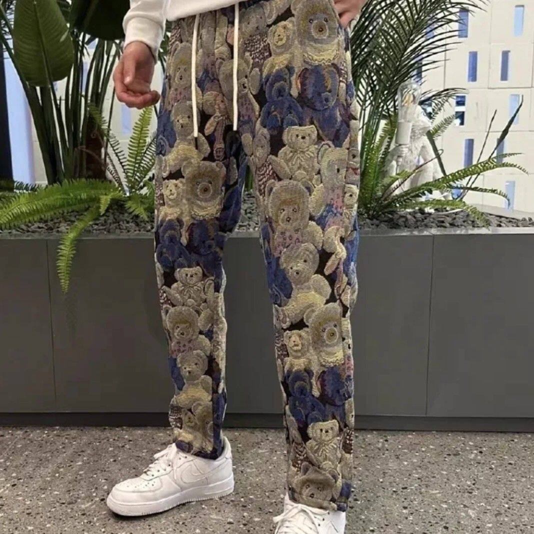 潮牌小熊印花哈伦束脚休闲裤