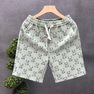 潮流痞帅直筒休闲百搭中裤 小熊印花短裤 潮牌外穿五分裤 夏季 男士