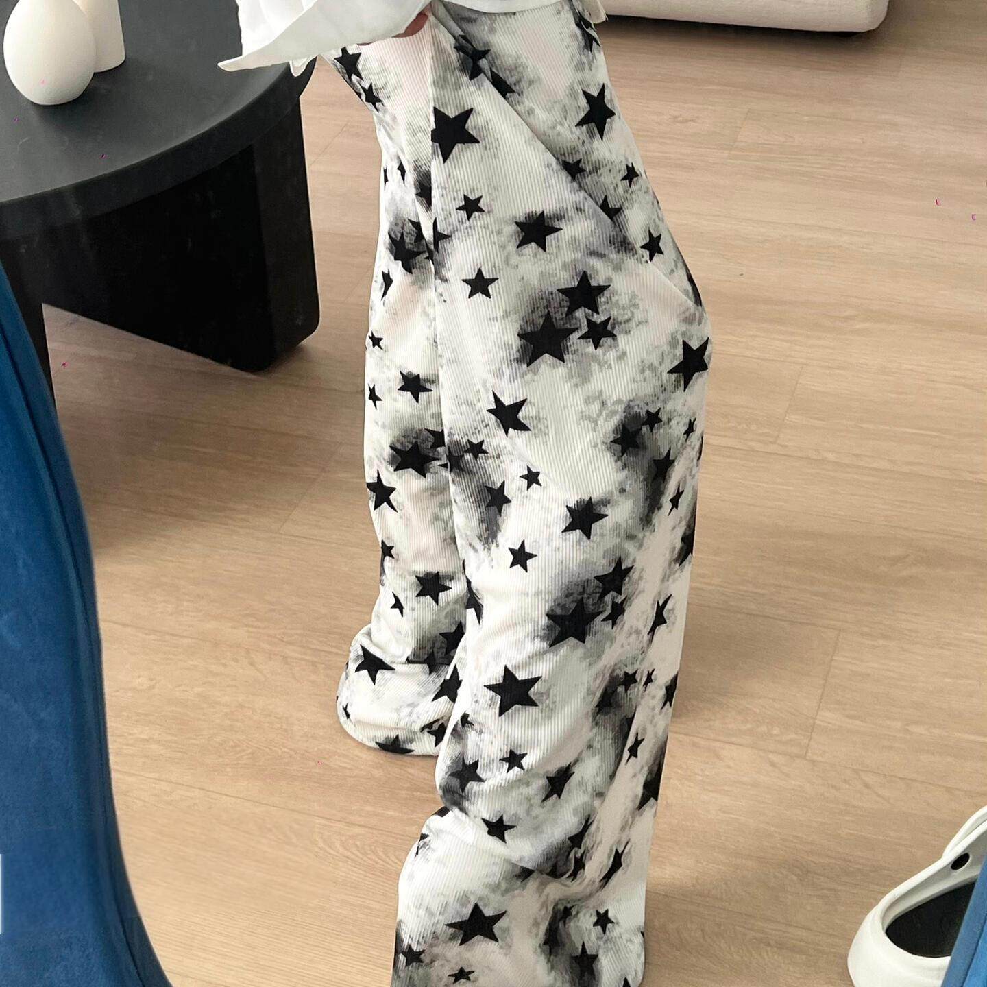 星星遛弯裤美式秋冬款复古阔腿裤子男女长裤休闲宽松直筒拖地裤