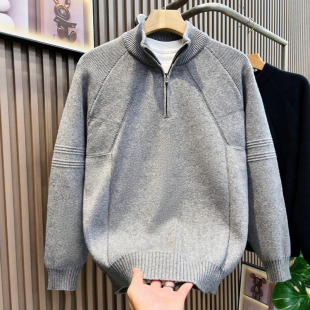 拉链半高领毛衣男款冬季韩版宽松针织外套男装青年时尚休闲立领潮
