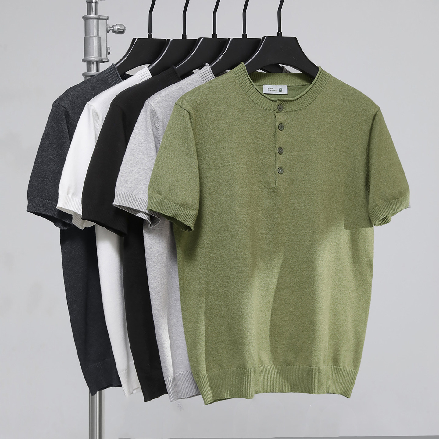 亨利领修身短袖针织衫男夏季薄款纯色上衣韩系通勤简约穿搭高级感