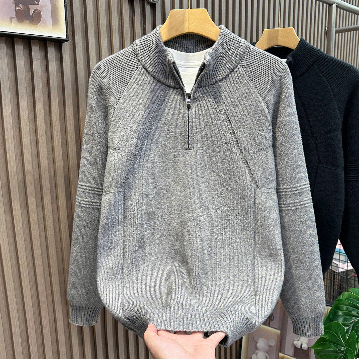 半高领拉链毛衣男秋冬季2025新款宽松套头纯色打底针织衫男生潮流