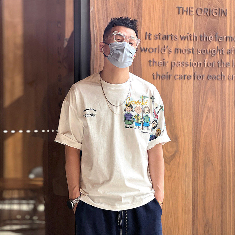 美式复古短袖T恤男潮牌宽松帅气