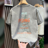 夏季 短袖 T恤男落肩圆领印花潮牌休闲体恤百搭重磅透气设计感上衣