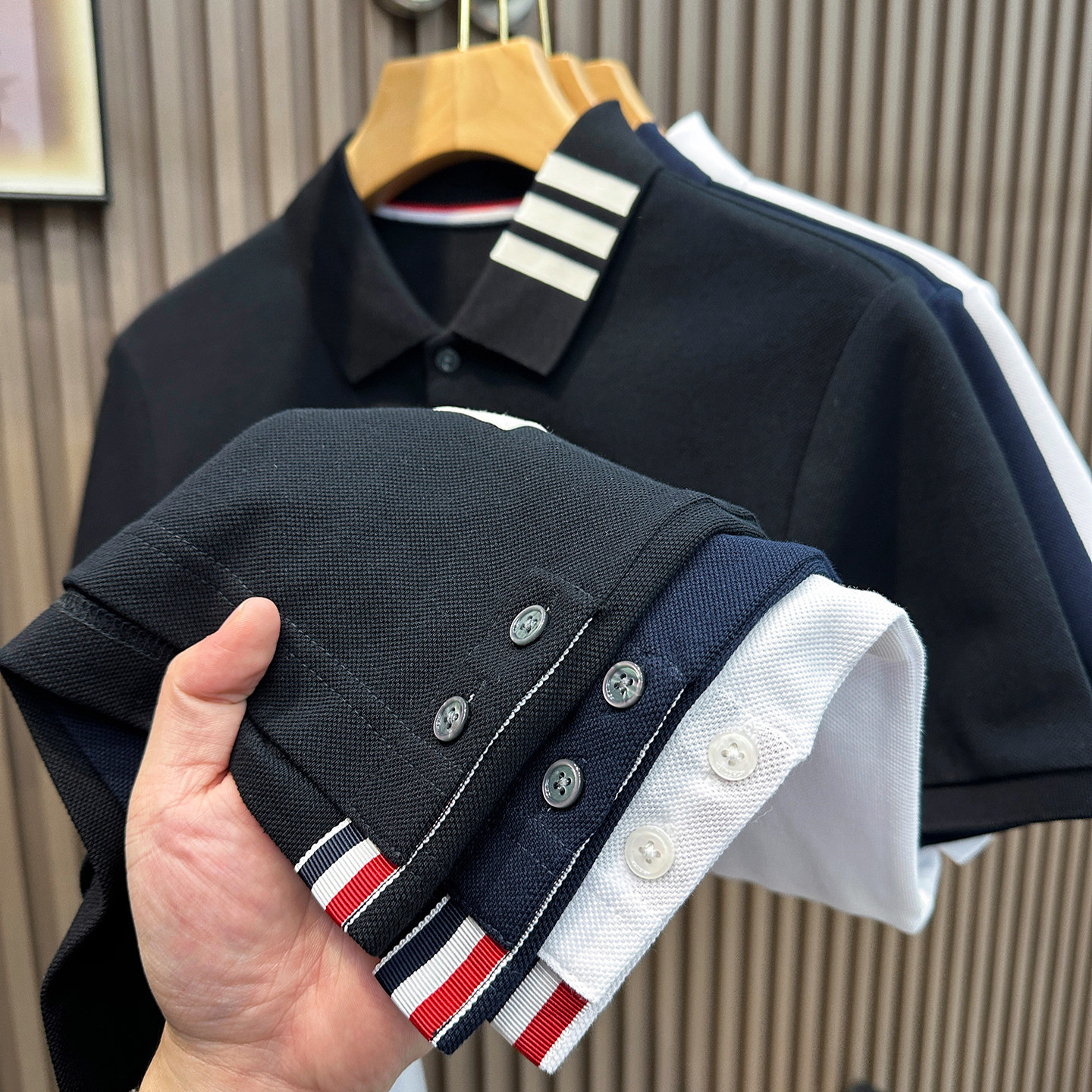 （下摆开叉）品牌条纹保罗polo衫短袖t恤男夏季纯棉半袖男装衣服