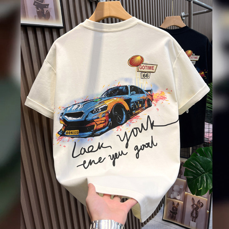 夏季宽松短袖美式重磅潮牌刺绣短袖T恤男宽松休闲百搭圆领上衣潮