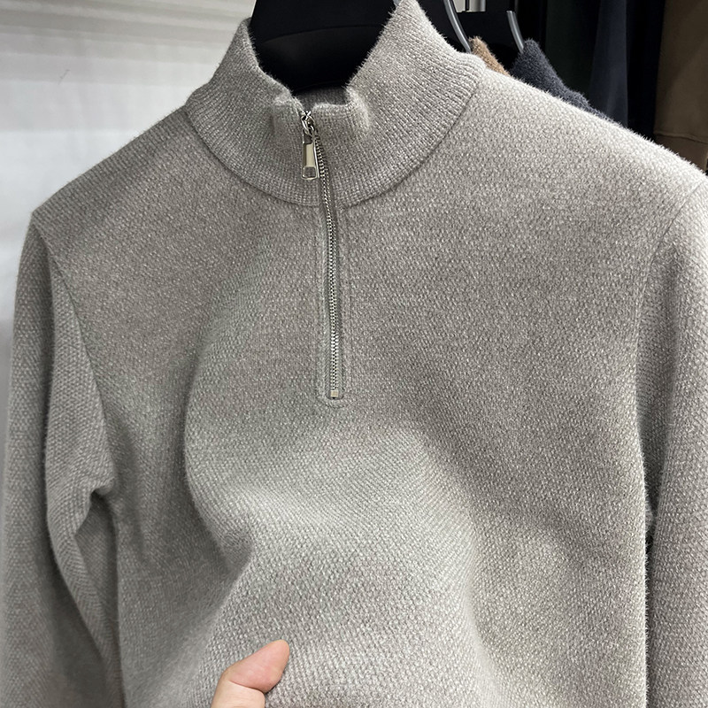 2025秋冬男士休闲圆领加厚针织毛衣宽松外套男半高领拉链卫衣潮牌