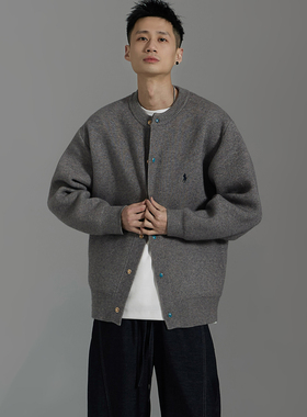 春季新款复古纯色圆领男女同款宽松休闲潮流百搭毛衣外套86311