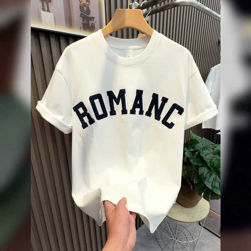 2026夏季男士短袖T恤潮牌宽松休闲字母刺绣上衣美式痞帅嘻哈半袖t