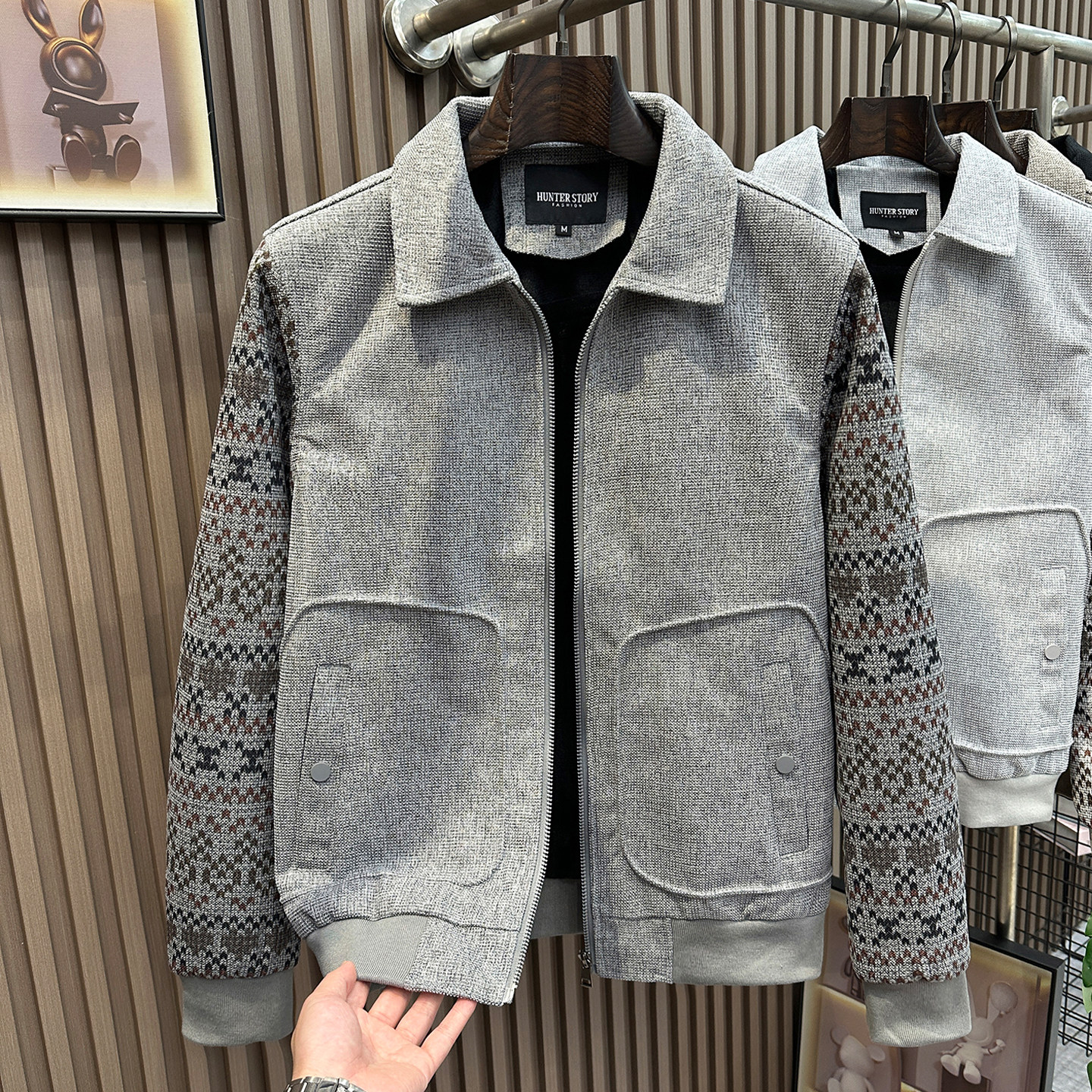 高级感翻领夹克高端潮牌痞帅男士外套秋冬季新款爆款休闲时尚上衣