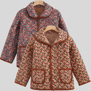 冬季 棉衣加绒加厚女士翻领棉袄中老年加肥妈妈花棉服防寒外套东北