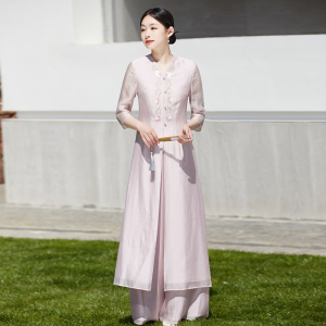 素衣女国风两件套禅意女装高端中式上衣盘扣唐装套装禅修服女茶服